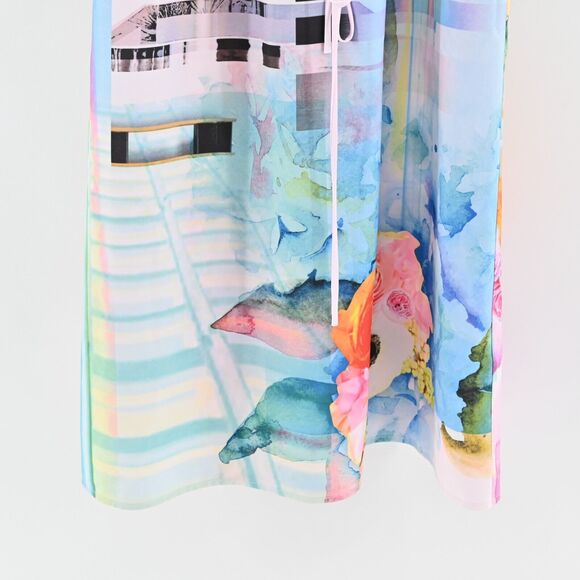 CLOVER CANYON Dress Size S Fluorescent Rose Print Mini Sleeveless Tie Waist - Picture 4 of 12